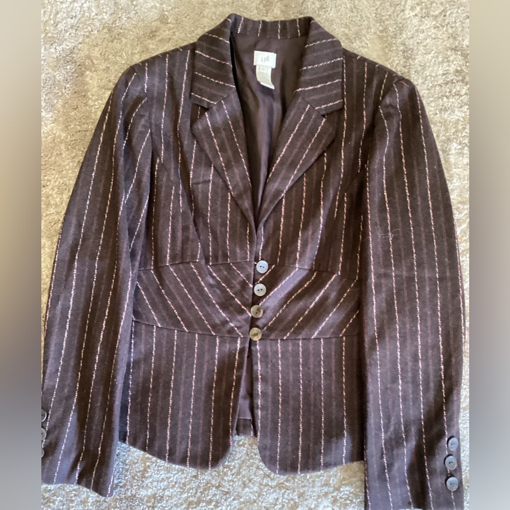 j. jill Petite Jacket Blazer Womens Size 6 P Brown Pink Button Lined Wool Blend
